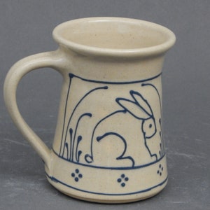 Stoneware Coffee or Tea Mug  Blue Bunny Rabbit design - Stoneware Pottery