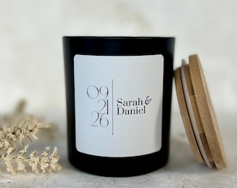 Editorial Wedding Candle | Personalized Anniversary Gift | Modern Black Matte | Soy Coconut Candle with Custom Names & Date