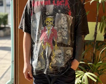 メンズ ヴィンテージ メタリカ ダメージド ジャスティス Tシャツ