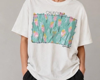 Vintage 1988 California Watercolors Retro Art Nature T-Shirt Size M