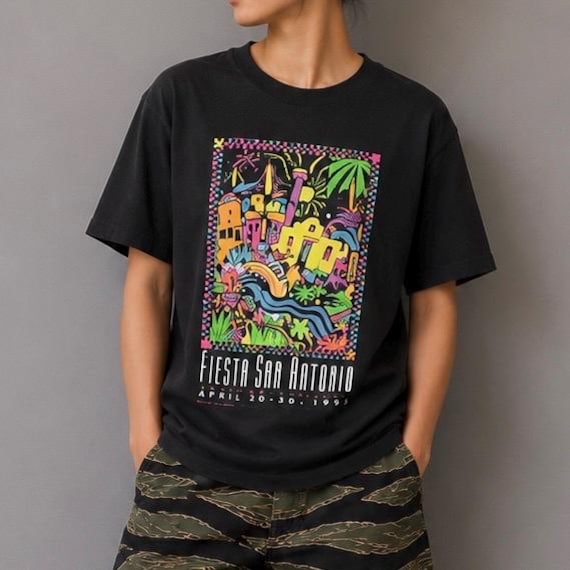 ワンエン Fiesta Tシャツ Vintage 90s Fiesta San Antonio Festival 1993 Retro Art Graphic T