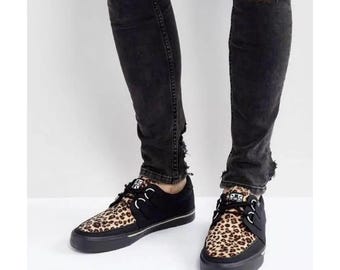 Y2K T.U.K Creepers Black & Leopard | Low Sole Punk Goth Platform Shoes