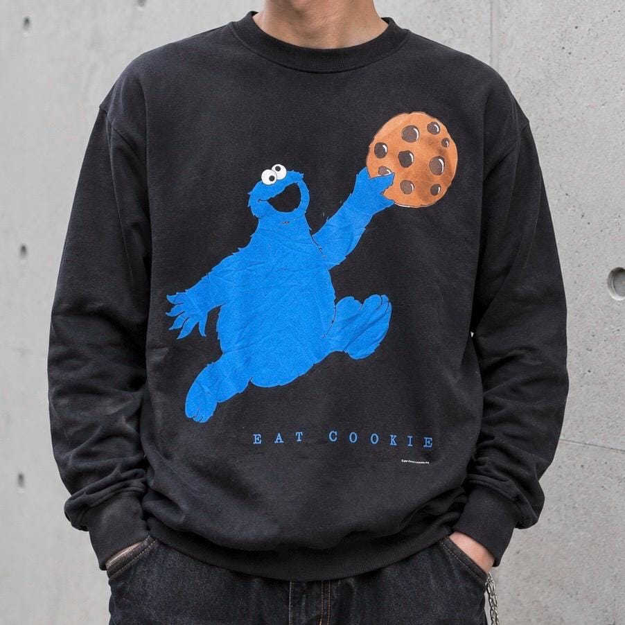 Vintage 90s Sesame Street Cookie Monster Sweatshirt Classic Kids