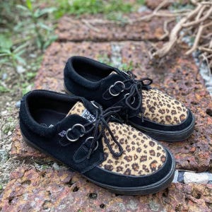 Y2K T.U.K Creepers Black & Leopard | Low Sole Punk Goth Platform Shoes