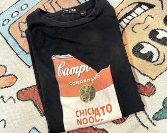 Vintage Style Andy Warhol Campbell Tomato Soup Striped Printed Tee