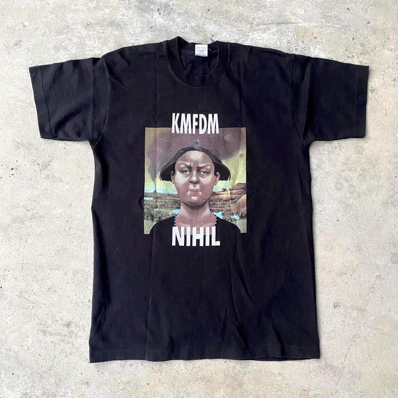 未着用KMFDM 1995年NIHIL ヴィンテージTシャツ デッドストックL Vintage 1995 KMFDM Nihil Band Tee – 90s Industrial Metal Shirt