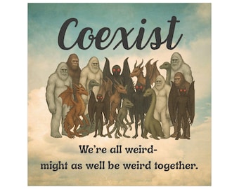 Coexist Car Magnet Funny Bumper Sticker Bigfoot Mothman Paranormal Gift Cryptids car accessories