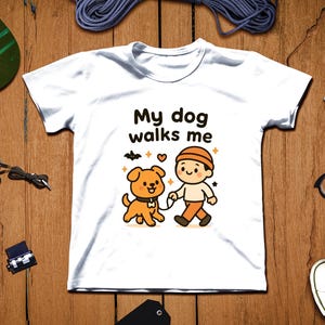 My Dog Walks Me Unisex Softstyle T-Shirt, Cute Pet Lover Shirt, Dog Mom Gift, Animal Lover Tee, Funny Dog Owner Merch