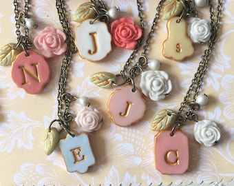 Boho Bridesmaids,  Mismatched Florals,  Pink, Blush ,Calico, personalized initial- Set of 3,4,5,6,7, 8