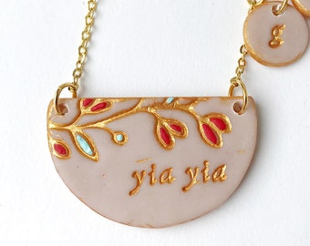 YIA YIA Gift,  Mother's Day, Abuela, Nonna, Nana, Grandma , Bubbie, Abuelita, Aunt, Oma Necklace, Artisan hand painted Clay Jewelry