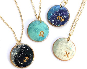 Celestial Jewelry, Zodiac Sign Necklace, Astrology, Aries, Taurus, Gemini, Cancer, Leo, Virgo, Libra, Scorpio, Capricorn, Aquarius, Pisces