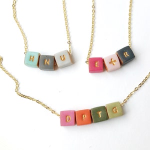 Colorful Tiny Cubes Initial Necklace, Color Family Necklace image 3