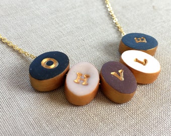 Simple color jewelry - Custom Initial - Mama Necklace - Family Necklace - Earthy tones - for grandma - nana birthday - 2,3,4,5 kids