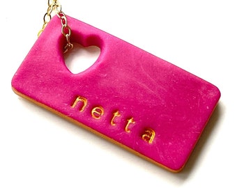 Stamp name on necklace, 18 years old birthday gift, Custom Necklace, Hot pink