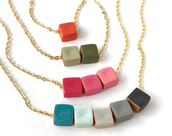 Tiny colourful Cubes Necklace - Dainty Geometric jewelry - Teenager Birthday Gift - Color Personalize necklace - Make your own - For sisters