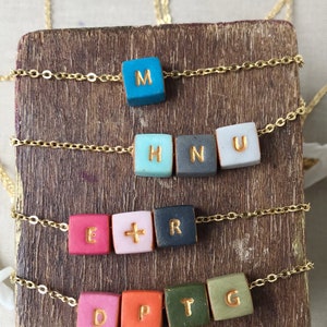 Colorful Tiny Cubes Initial Necklace, Color Family Necklace image 2