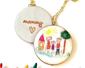 Mothers Day Jewelry, Transfer Children artwork into Necklace, Unique Gift for Grandmother, From Dad and kids, From grandchildren, From niece