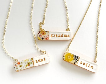 Personalisierte Floral Porzellan Halskette: Handgemachte Vergoldete Kette