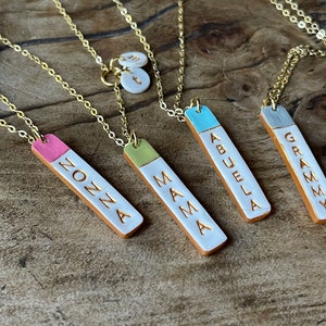 Stamped Reversible Bar Necklace, Christmas Gift, Name stamped Colorful Vertical Bar on Gold chain, Dainty Women's Jewelry, 2 in 1 Necklace image 8