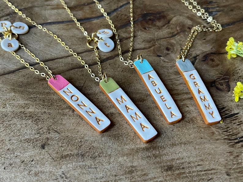 Stamped Reversible Bar Necklace, Christmas Gift, Name stamped Colorful Vertical Bar on Gold chain, Dainty Women's Jewelry, 2 in 1 Necklace image 8