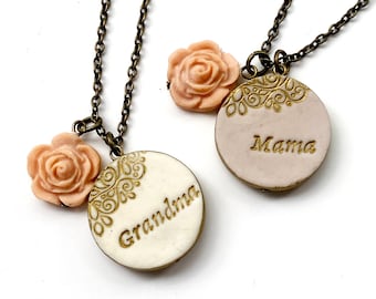 Mama Clay Necklace, Auntie Pendant, Grandma Jewelry, from daughter, from son, from niece, from nephew, from grandkids, Mother's Day 2024