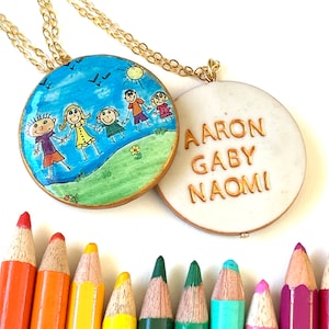 Drawing into Necklace, Turn your child artwork into a necklace, Custom image Pendant, Kids art jewelry, Mothers Day personalized gift