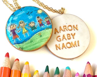 Drawing into Necklace, Turn your child artwork into a necklace, Custom image Pendant, Kids art jewelry, Mothers Day personalized gift