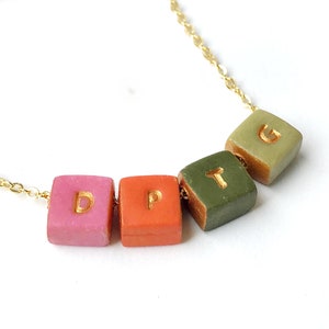 Colorful Tiny Cubes Initial Necklace, Color Family Necklace image 4