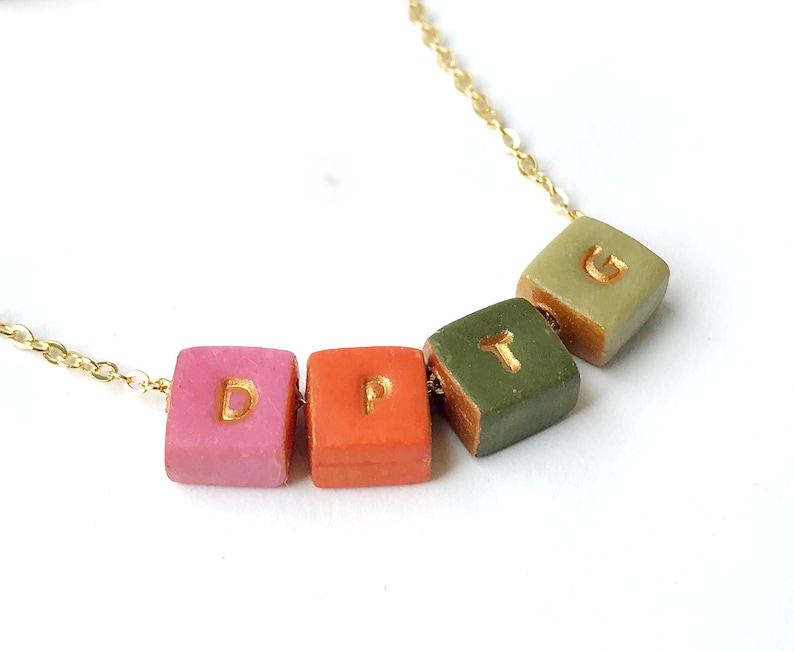 Colorful Tiny Cubes Initial Necklace, Color Family Necklace image 4