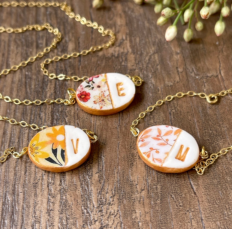 Small Letter Necklace, Dainty Floral Necklace, Woodland Wedding, Boho Fall jewelry, Burnt Orange Wedding, Autumn Jewelry, Petite Necklace image 4