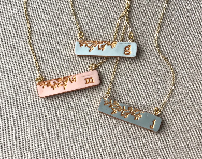 Personalized gifts for her, Concrete bar necklace, necklace unique, botanical jewelry, bridesmaids gifts for wedding day, letter necklace image 3