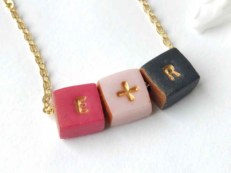 Colorful Tiny Cubes Initial Necklace, Color Family Necklace image 5