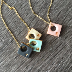 Mama Personalized Necklace - Kids Initials - Simple modern color jewelry - Custom for Mom - EYELET SQUARE - Square letter charm