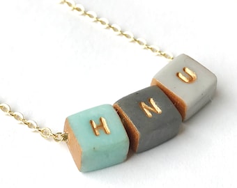 Colorful Tiny Cubes Initial Necklace, Color Family Necklace