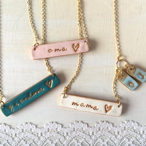 Stamped necklace for mama, oma, grandma, grammy, yiayia, mewmaw, abuela, bubie, aunt, Mothers Day Gift, Color necklace, personalized for mom