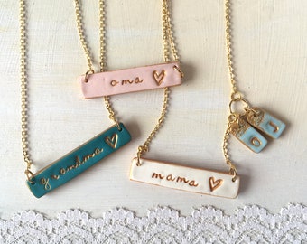 Stamped necklace for mama, oma, grandma, grammy, yiayia, mewmaw, abuela, bubie, aunt, Mothers Day Gift, Color necklace, personalized for mom