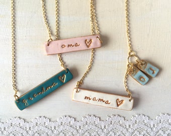Personalized Mama Necklace: Handmade Cold Porcelain, Gold Plated Chain