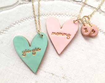 Heart Necklace For Mom, Mothers Day, Auntie Gift, Mama Jewelry, Grammy, Nonna, Yia Yia, personalized kids initials