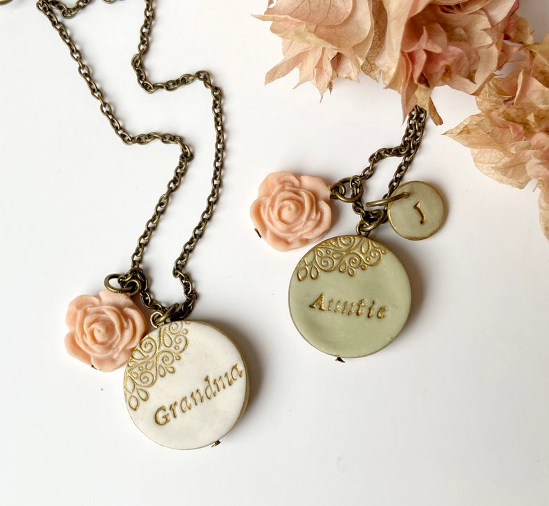 Mama Clay Necklace, Auntie Pendant, Grandma Jewelry, from daughter, from son, from niece, from nephew, from grandkids, Mother's Day 2024 image 2
