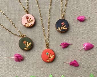 Month Flower Necklace, Small Botanical Pendant, Petite handmade charm necklace