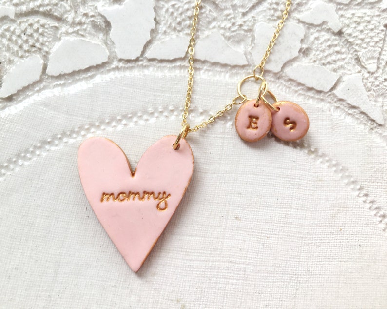 Heart Necklace For Mom, Mothers Day, Auntie Gift, Mama Jewelry, Grammy, Nonna, Yia Yia, personalized kids initials image 2