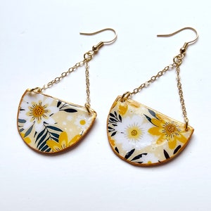Floral Earrings, Cottage Jewelry, French Country Jewelry, Mustard Earrings, Liberty Print, Acrylic Earrings, Laura Ashley style image 9