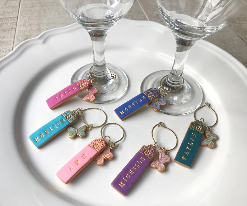 Personalized Wine Glass Charm Name Glass Charm Name Tags Etsy