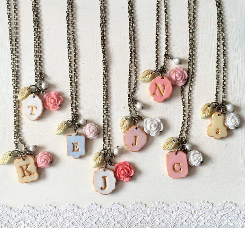 Boho Bridesmaids, Mismatched Florals, Pink, Blush ,Calico, personalized initial Set of 3,4,5,6,7, 8 image 2