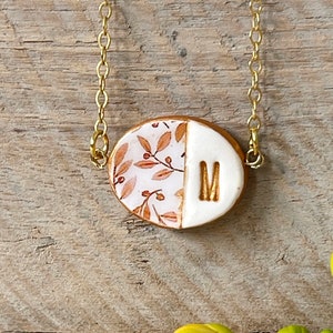 Small Letter Necklace, Dainty Floral Necklace, Woodland Wedding, Boho Fall jewelry, Burnt Orange Wedding, Autumn Jewelry, Petite Necklace image 3