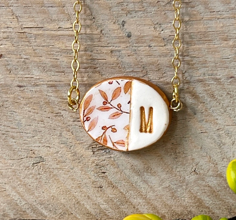 Small Letter Necklace, Dainty Floral Necklace, Woodland Wedding, Boho Fall jewelry, Burnt Orange Wedding, Autumn Jewelry, Petite Necklace image 3