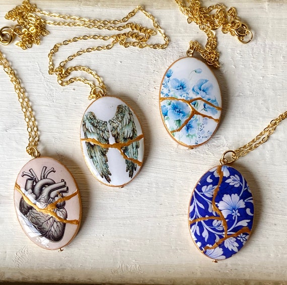 Handmade Kintsugi Necklace: Gold Repair Art, Resilience Jewelry