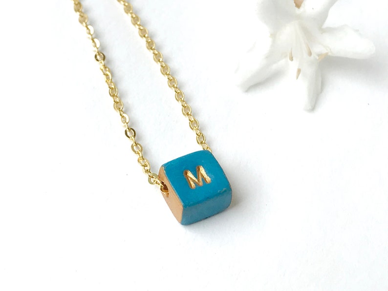 Colorful Tiny Cubes Initial Necklace, Color Family Necklace image 6