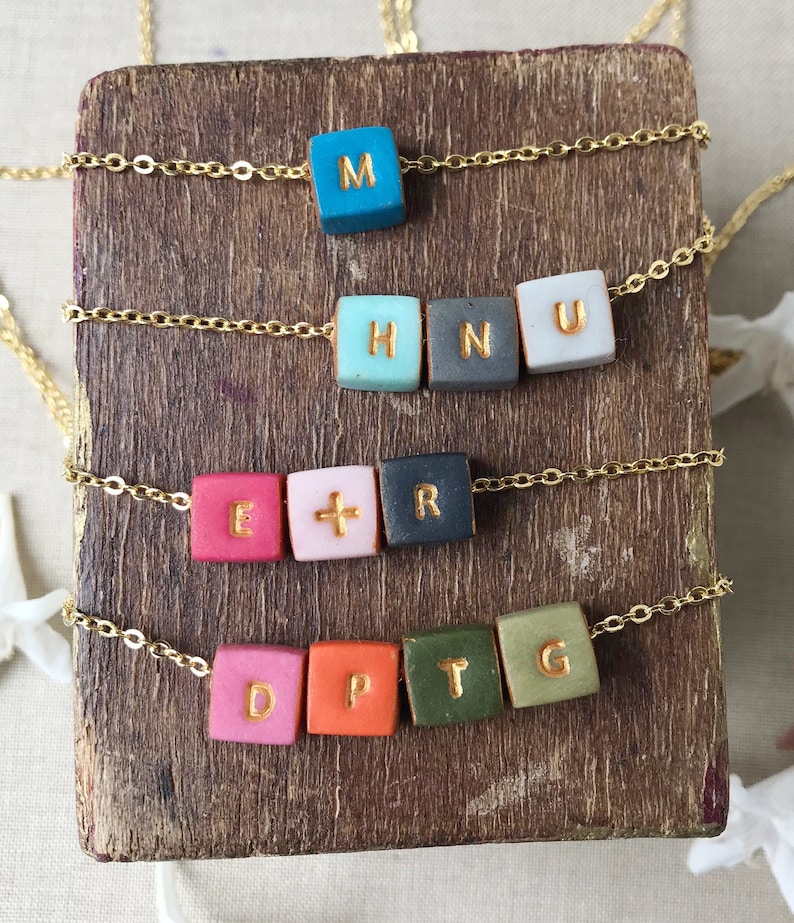 Colorful Tiny Cubes Initial Necklace, Color Family Necklace image 2