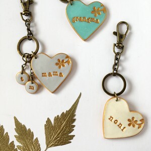 Heart Keychain for Mom, Nana, Nonna, Oma, Grandma, Grammy, Aunt, Kids stamped initials, Mothers Day Keychain image 9